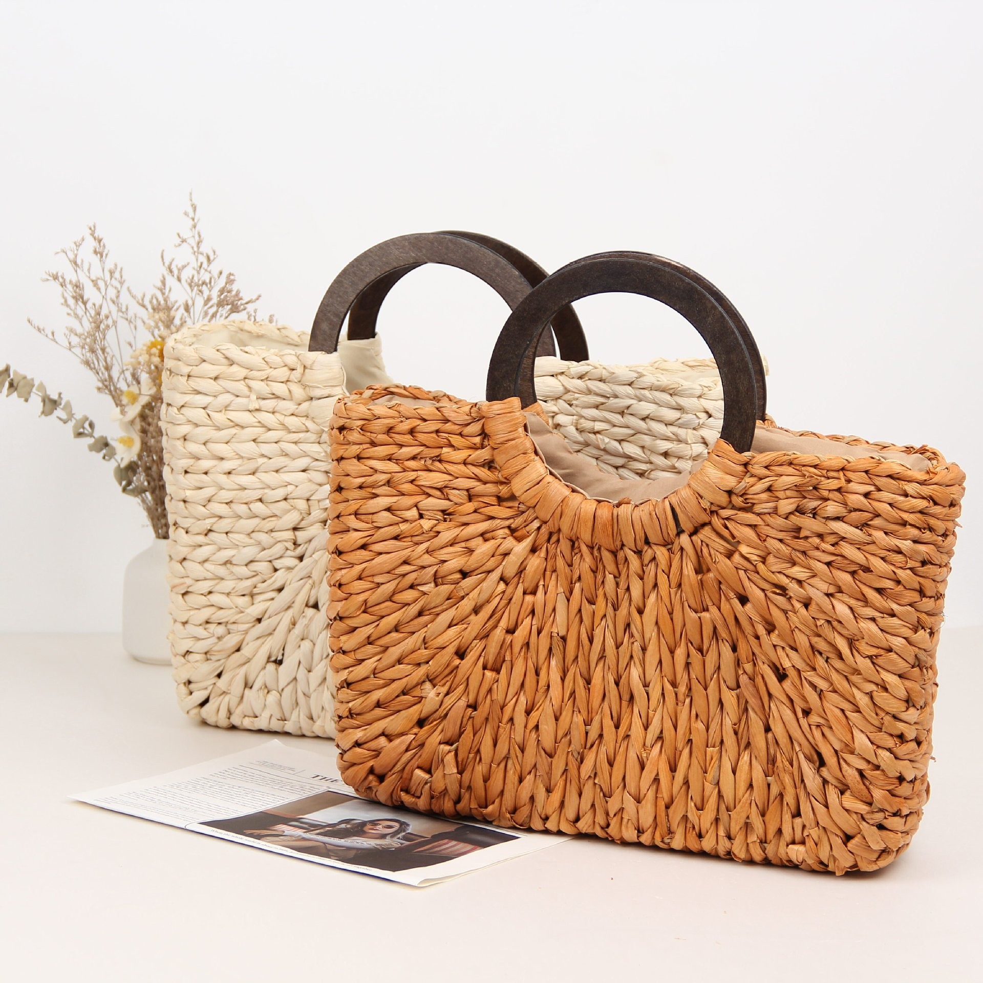 Handbag Bags Type Casual, Daily Occasion Women's Small Straw Solid Color Vacation Classic Style Straw Square Open Handbag