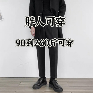 Men's Woolen Dress Pants, Cropped, Plus Size, Autumn and Winter, Slim Fit, Straight-Leg, Brown, Thickened, Warm, Casual Pants