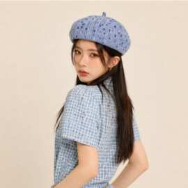 韩版新款春秋格子波点贝雷帽女大头围显脸小啾啾南瓜帽
