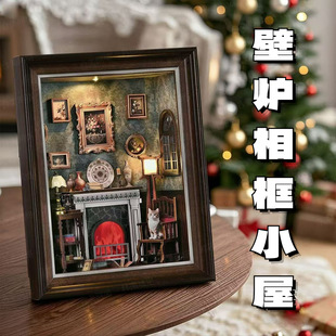 New Fireplace Photo Frame DIY Cabin Miniature Model House Handmade Puzzle 3D Wall Decoration Creative Gift Toys