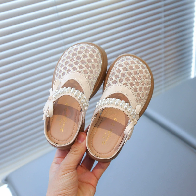 Summer children's slippers with bow, fashionable slide from pearl, 2025 years