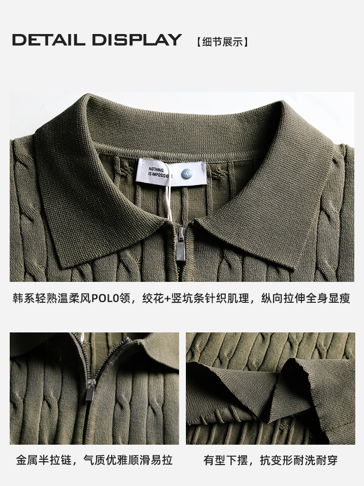 Hombres viejos ganancias Jacquard hielo camiseta polo de punto hombre alto sentido de negocios casual camiseta de manga corta de verano ropa de hombre