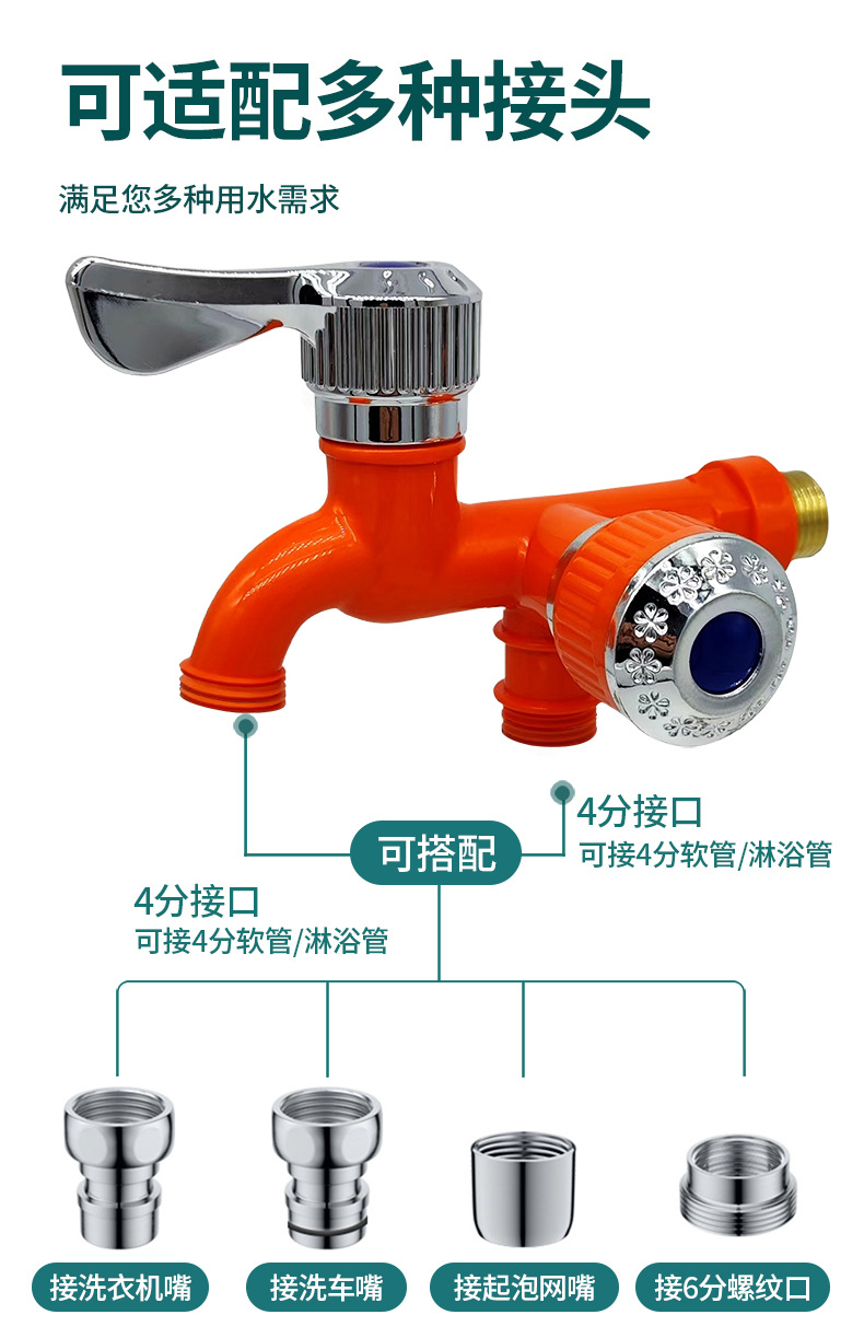 Washing machine faucet with one in and two out, plastic mop sink, balcony, bathroom, multi-functional double-nozzle quick-opening faucet for export undefined