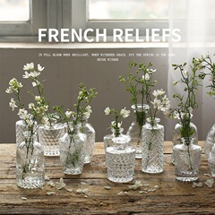 Retro light luxury embossed transparent French mini glass vase living room ins style home decoration flower arrangement small vase