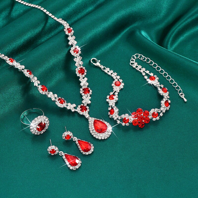 Bridal Jewelry Set, Bracelet, Earrings, Necklace, Ring, Four-Piece Set, Versatile, Elegant, Light Luxury, High-End, Cross-Border Bridal Jewelry Set, Bracelet, Earrings, Necklace, Ring, Four-Piece Set, Versatile, Elegant, Light Luxury, High-End, Cross-Border