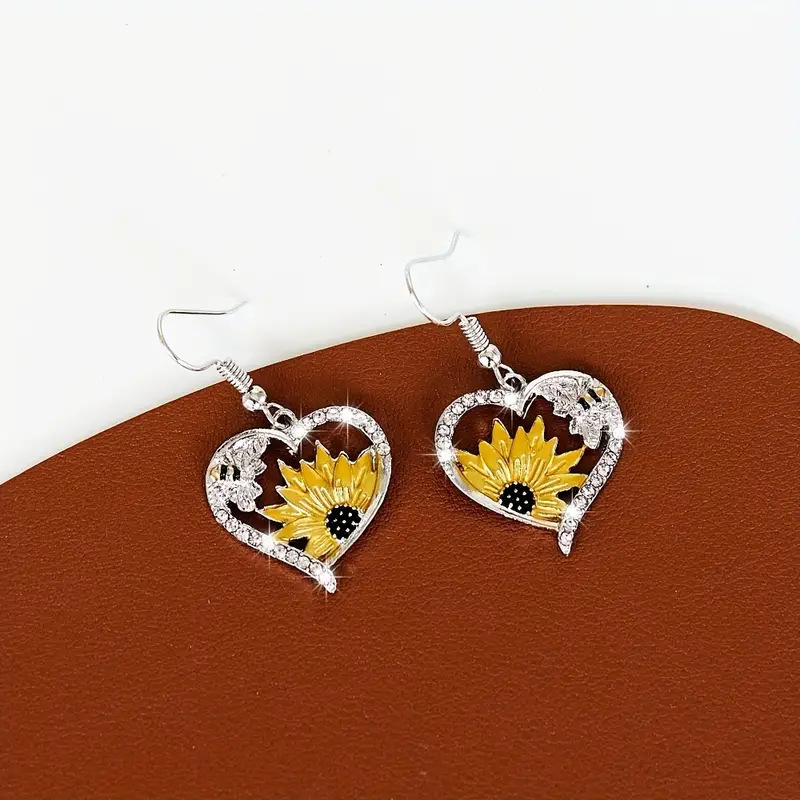 Holiday, Daily Occasion 1 Pair Retro Bohemian Sunflower Heart Shape Alloy Drop Earrings