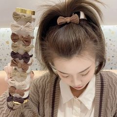 10-pack Trendy High-Elasticity Bow Hair Ties, Plush Simple Rubber Bands for Women – Perfect for Ponytails & Elegant Buns