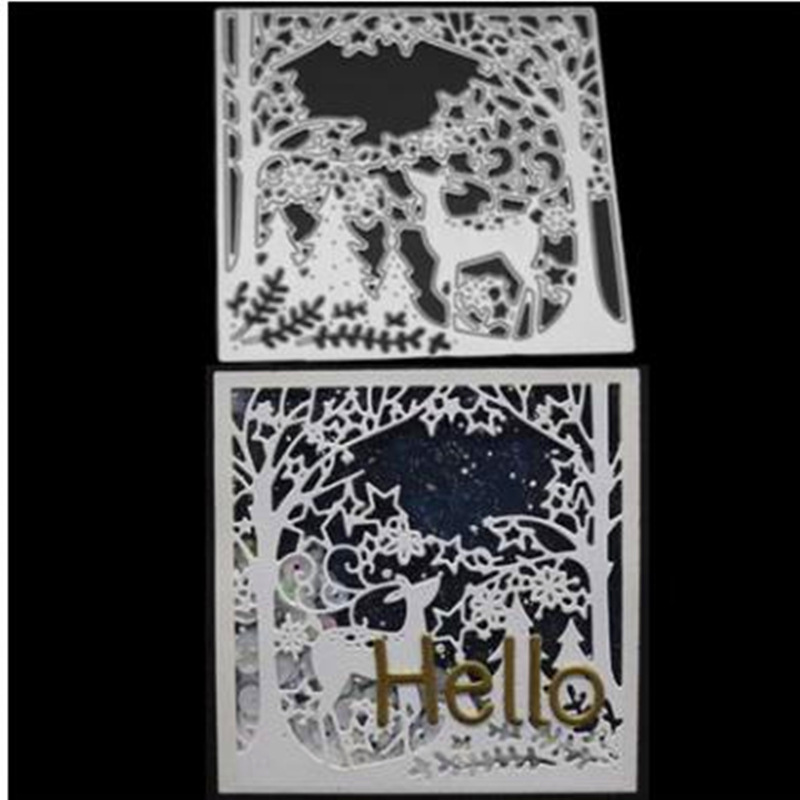 Cutting Dies正方形森林梅花鹿碳钢压花切割刀模 手工儿童剪纸