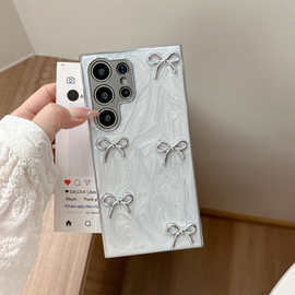 适用三星S25Ultra手机壳滴胶立体蝴蝶结电镀二合一新款A36保护壳
