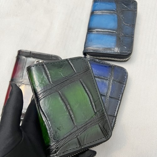 Tarjetero de piel de cocodrilo nuevo al por mayor 2025, unisex, de cuero genuino, con cremallera, tipo acordeón, monedero de piel de cocodrilo, estuche para tarjetas.