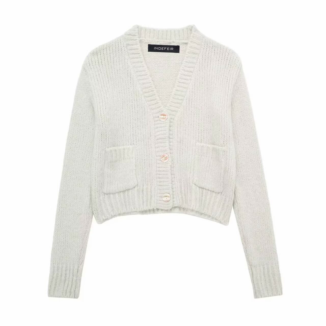 Dameskleding 2024 herfst en winter nieuwe straatmode V-hals gebreide cardigan jas_voghion.com