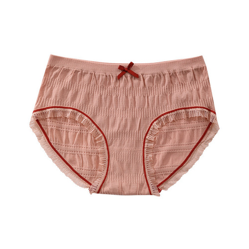 Japanese seamless fairy briefs fat mm puff panties pleated mid-waist lace girl briefs head