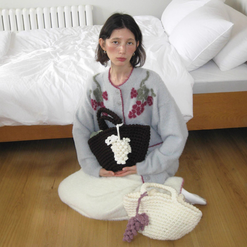 Now Available: 2025 Korean Dongdaemun New Vintage Grape Hand-Embroidered Pattern Long-Haired Knitted Cardigan Now Available: 2025 Korean Dongdaemun New Vintage Grape Hand-Embroidered Pattern Long-Haired Knitted Cardigan