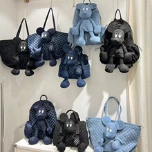 时尚休闲女士双肩背包个性牛仔布米奇公仔包潮流单肩斜挎包手提包