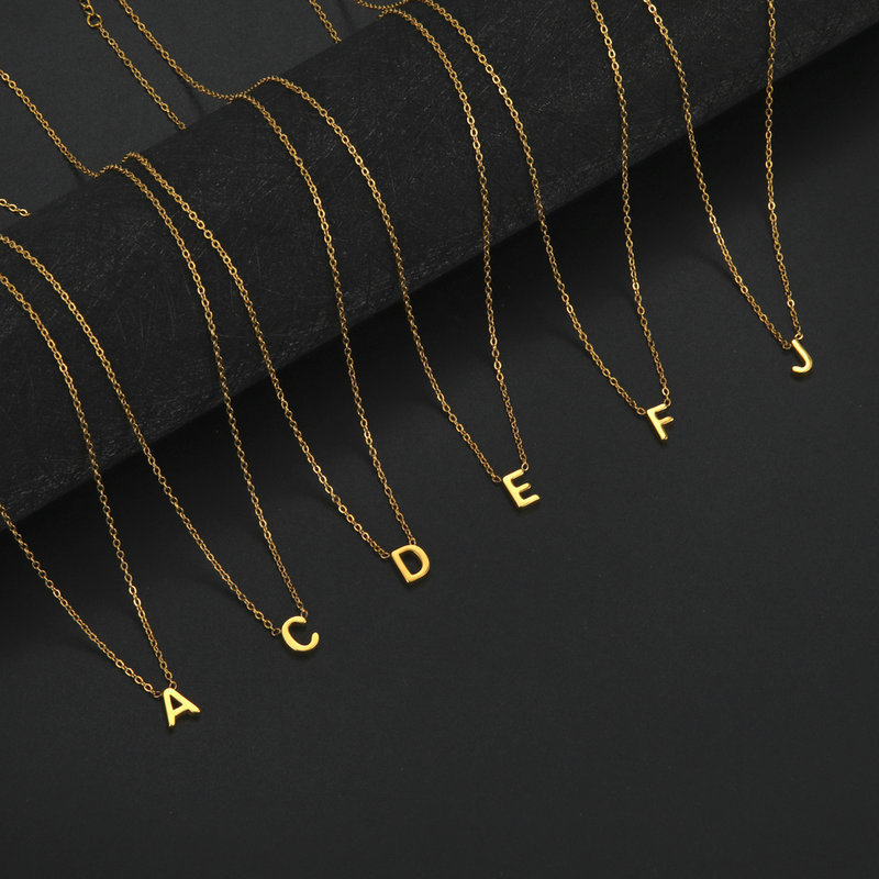 Hot-Selling Welded 26 Letters 18K Real Gold Electroplated Non-Fading Small Pendant Jewelry 304 Material Stainless Steel Necklace