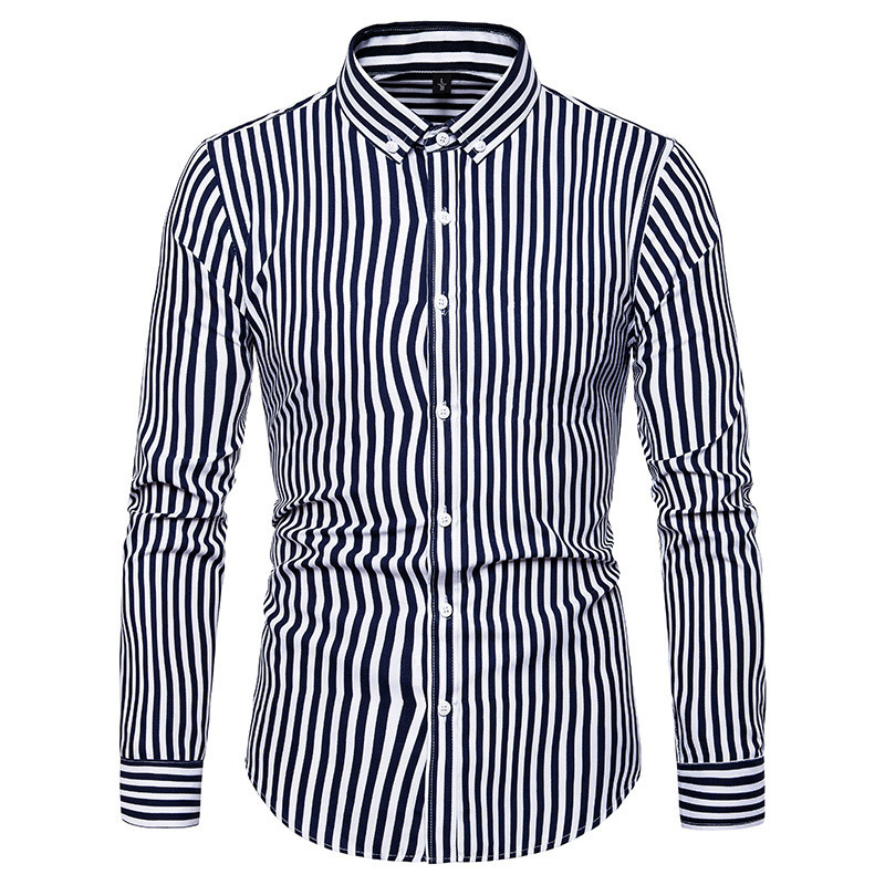Camicia a maniche lunghe a righe da uomo casual slim autunno 2023_voghion.com