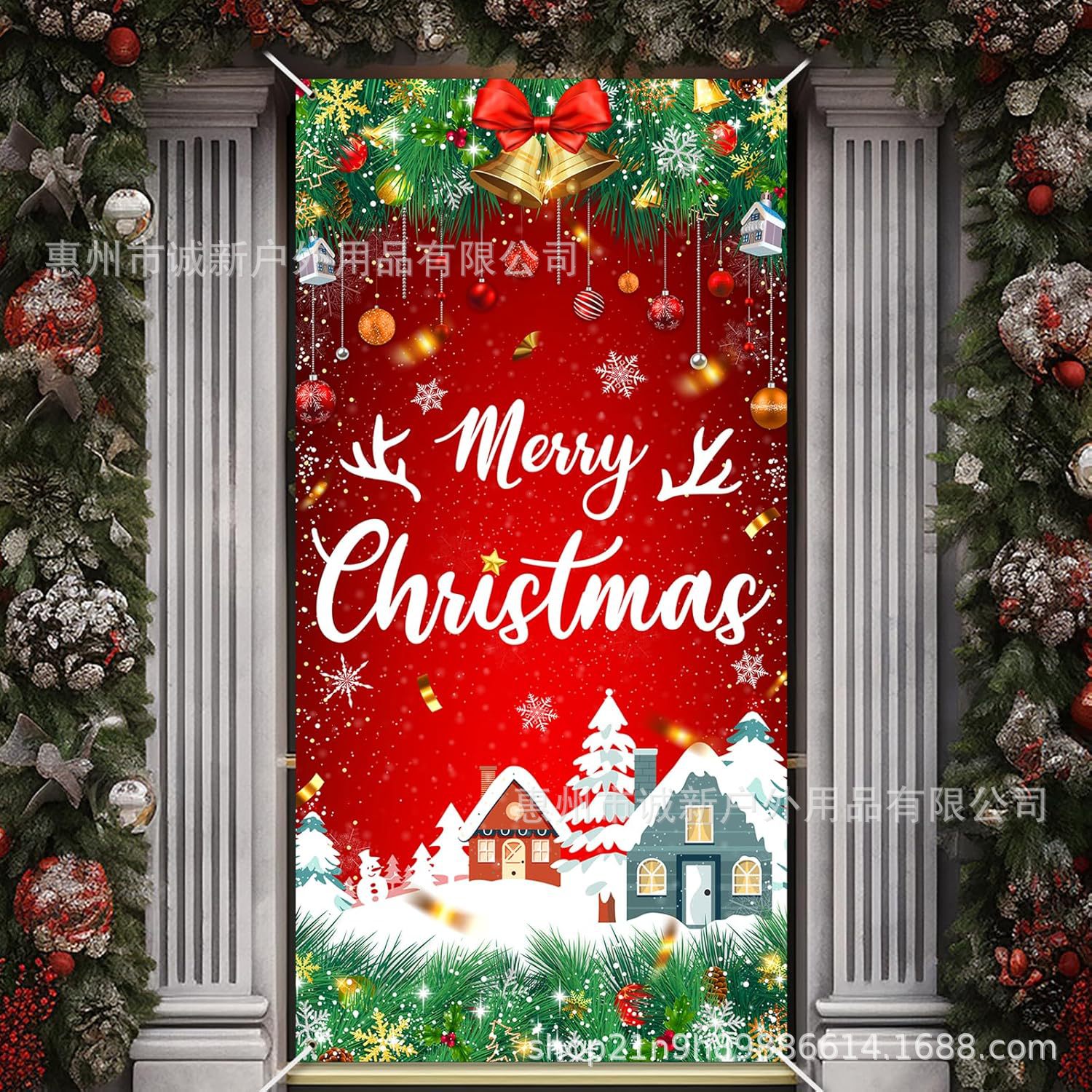 Amazon crossover nueva cubierta de puerta de Navidad cubierta de puerta de Santa Claus fiesta festiva ambiente tela de fondo al por mayor