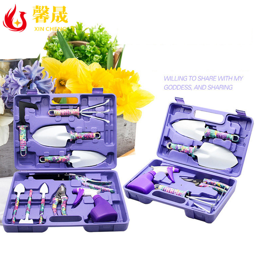 供应十件套胶箱花园工具/印花10件套/实惠园林工具套组