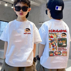 220g unisex children's short-sleeved cotton T-shirts for summer, loose fit for middle and large children, cartoon print, stylish base layer top
