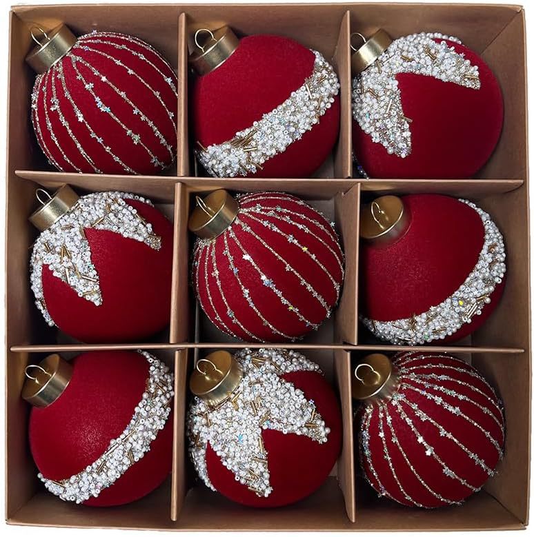 Pintado flocado bola de Navidad bola de decoración de Navidad colgante de árbol de Navidad accesorios de Navidad colgante de decoración de Navidad