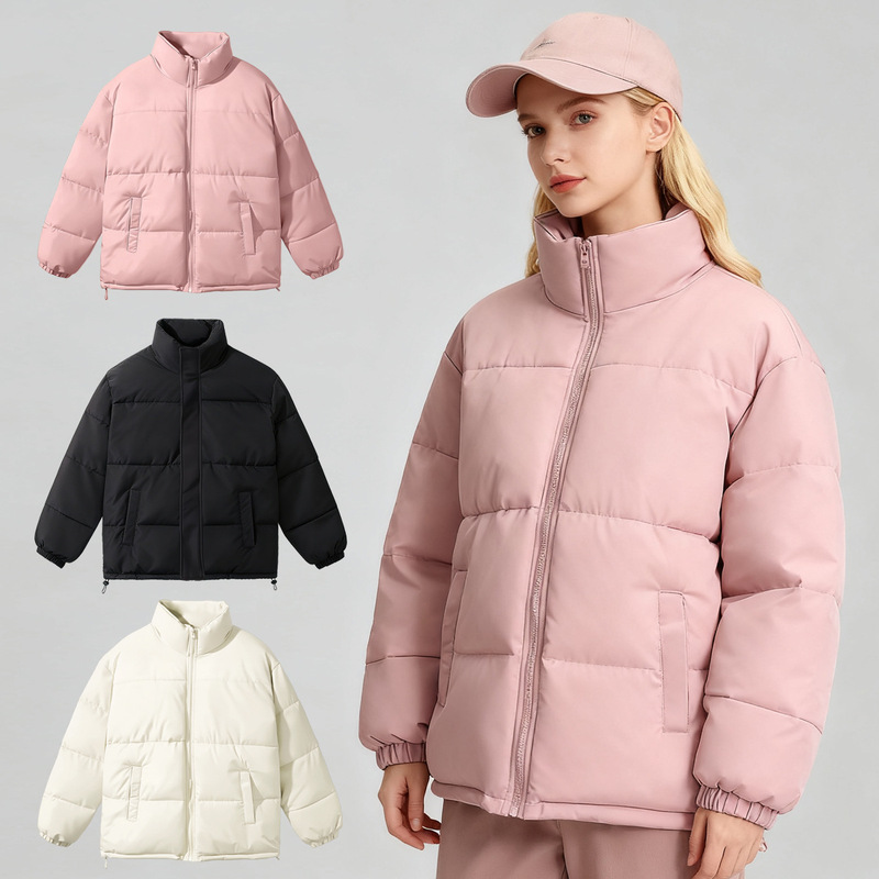 Women's New Korean-Style Warm Cotton Vest with Stand Collar, Thickened Puffer Jacket, Solid Color Cotton Coat for Autumn