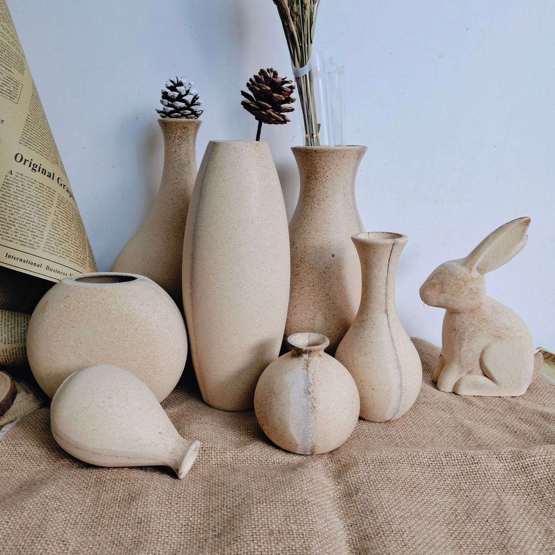Vintage Instagram-style distressed wood raw material vase decoration living room flower arrangement dried flowers Wabi-sabi inn home decor item