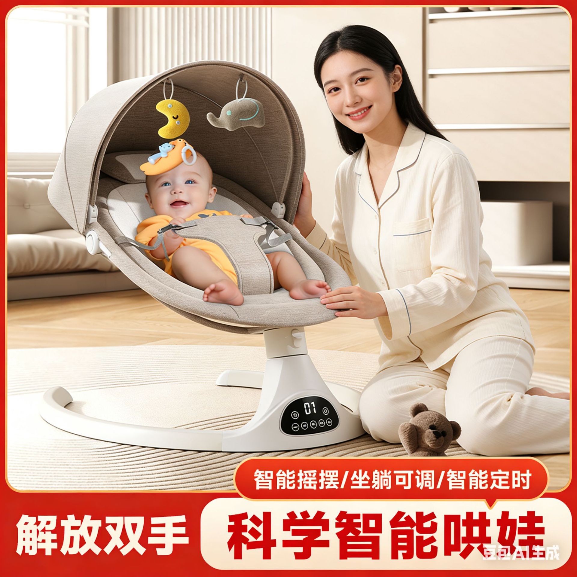 Jingdong Logistics Baby Electric Rocking Chair for Soothing and Sleeping, Baby Comfort Cradle, Recliner, Suitable for All Seasons, Foldable Rocking Bed