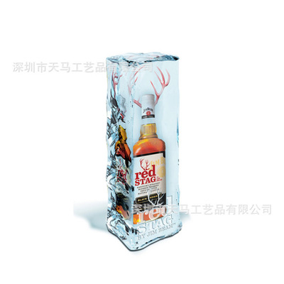 [水晶纸镇纯透明内埋酒瓶纪念品纸镇 透明水晶胶工艺品]