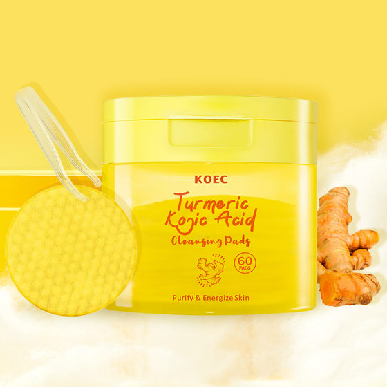 KOEC cross-border turmeric kojic acid cleansing pad cleaning exfoliating turmeric soap towel cotton pad makeup remover pad 60 tk wholesale