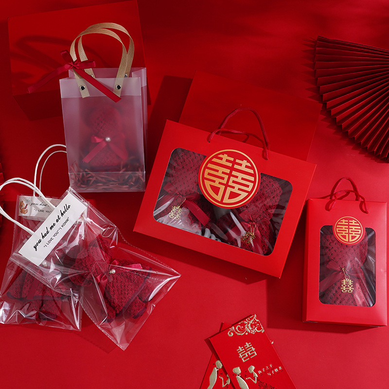 Wedding Towel Gift Red Bear Marriage Gift Box Red Gift Box Dowry Handkerchief Birthday Gift