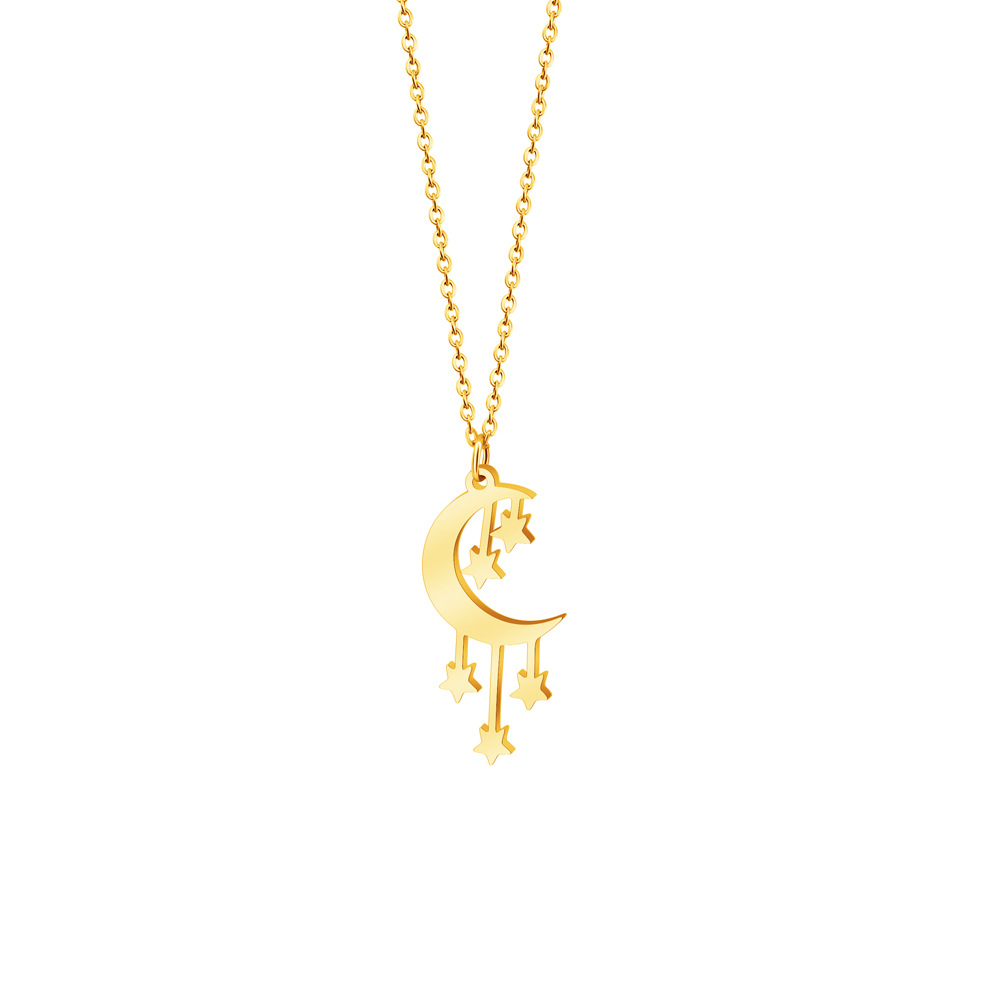 Women's Gender Stainless Steel Simple Style Star Moon Plating Pendant Necklace