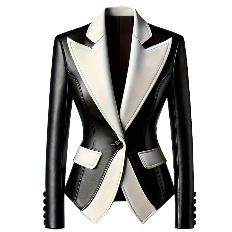 Men's PU Leather Blazer Jacket - Stylish Contrast Lapel Slim Fit Coat For Business Casual & Night Out_voghion.com
