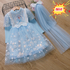 秋冬加絨冰雪奇緣愛莎公主裙艾沙女童連衣裙兒童萬聖節聖誕節禮服