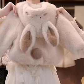 男女童保暖2025冬款毛毛外套加厚防寒可爱兔耳朵加绒加厚毛绒外套