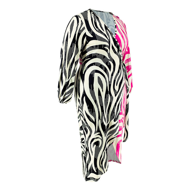 Plus Size Women's Dress Sexy Printed Two Tone Irregular Hemline_voghion.com