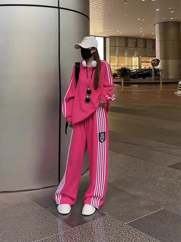 网红炸街运动套装女春秋宽松显瘦学生时尚卫衣长裤休闲两件套跑步|undefined