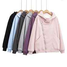 RY24379-24秋季新款  美式斜拉链个性设计连帽甜辣外套女加绒卫衣