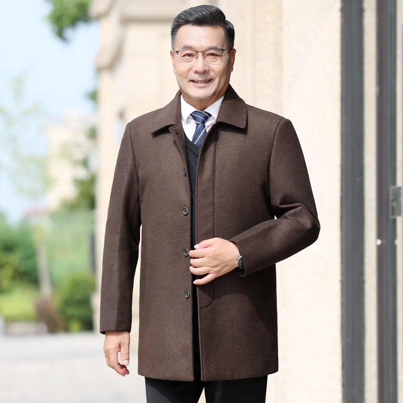 남자 봄과 가을과 겨울 양모 방풍 따뜻한 재킷 남자 중장 양모 코트 중년 노인 캐주얼 두껍게