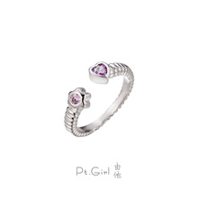 原创设计紫色锆石花朵爱心戒指韩版小众个性简约百搭气质指环开口