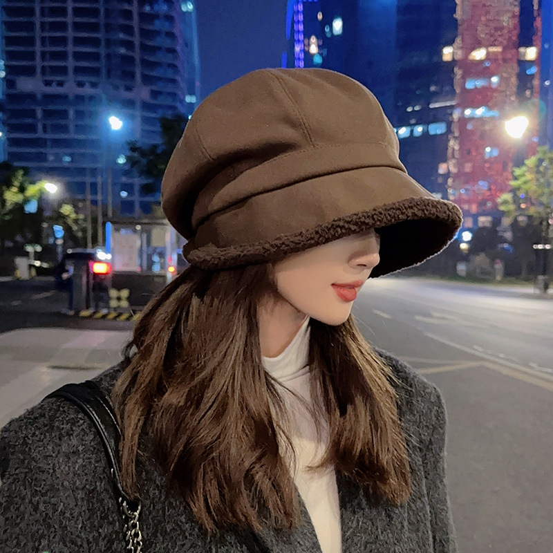 Gorro de invierno estilo japonés, forrado de felpa, tres en uno, cálido