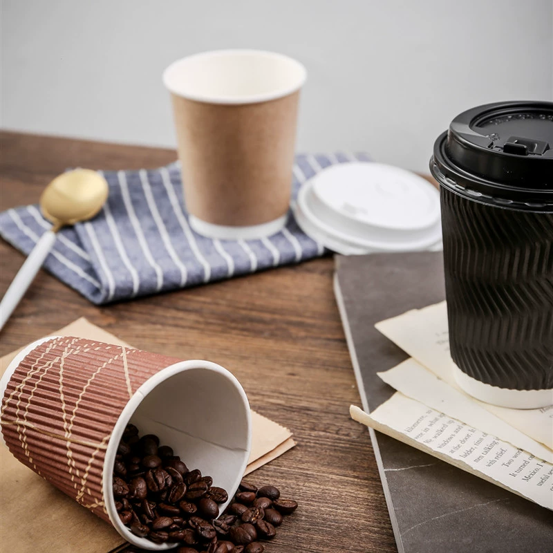 Гофрированная бумажная чашка одноразовая утолщение с крышкой горячий напиток антипригарный кофе чашка чая с молоком Коммерческий бренд изготовление логотипа