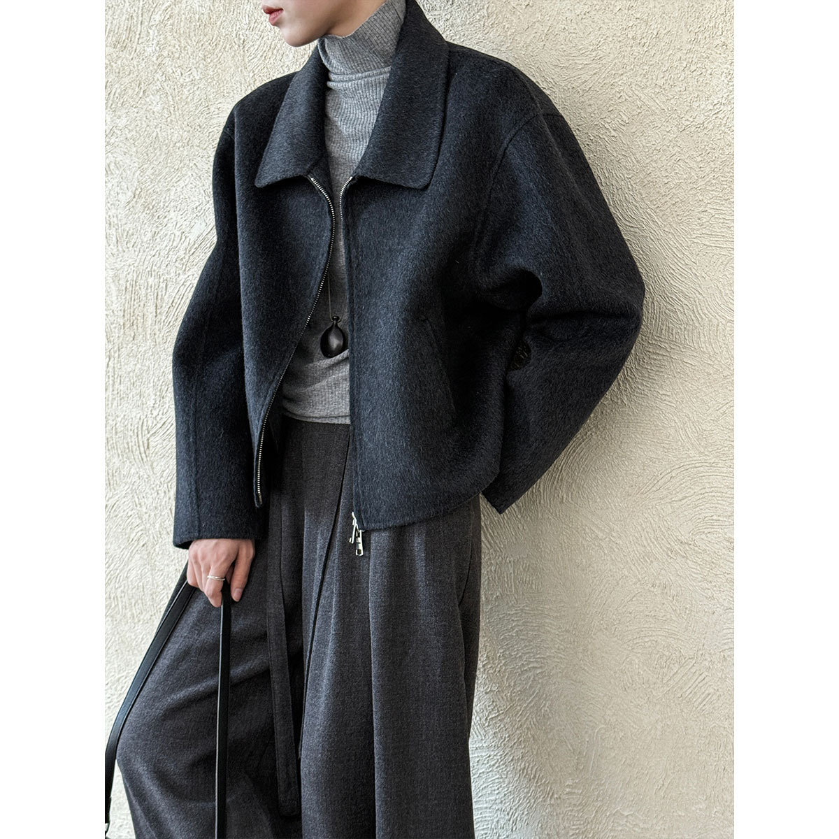 Ns Lapel Double-Sided Wool Woolen Outwear for Women 2025 Autumn and Winter New Short High-End Zipper Outwear 5201