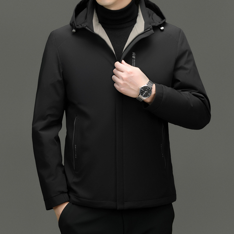Men's Duck down Hooded Detachable down Jacket Autumn and Winter New Middle-Aged Business Casual Warm Jacket