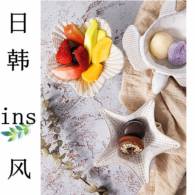 Ins Ocean Flower Dessert Ceramic Bowl Home Restaurant Ice Cream Cup Japanese and Korean Fruit Gift Snack Bowl Ocean Style