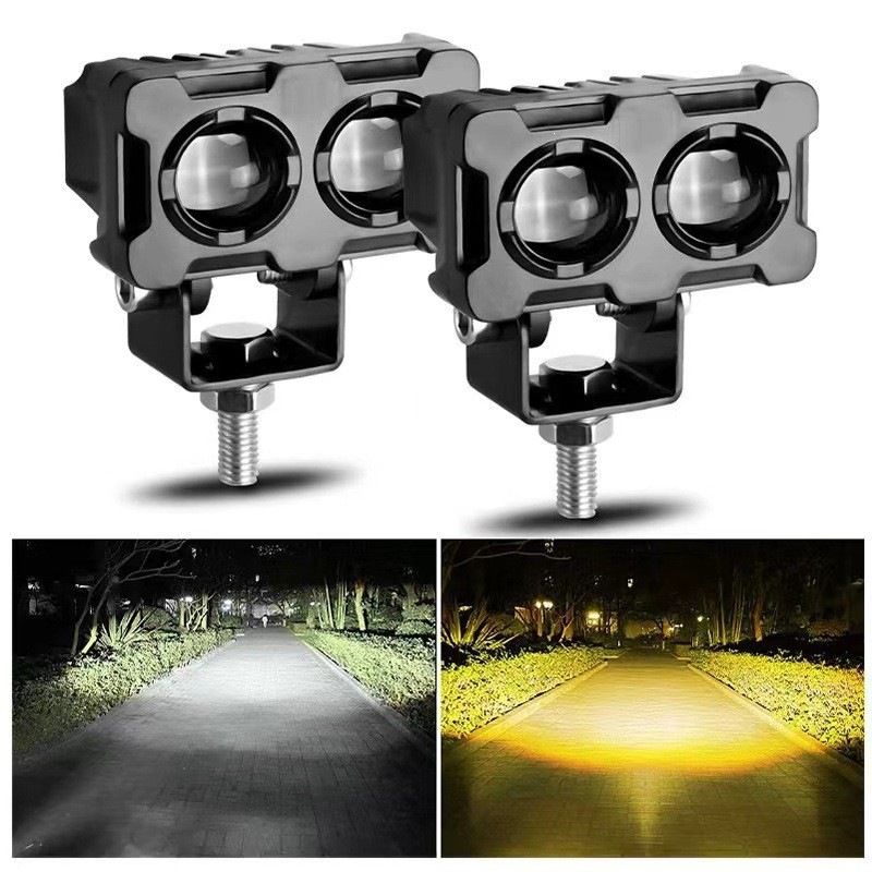 Motocicleta LED faro vehículo eléctrico 12 - 80V modificación de lámpara LED bicolor luz alta y corta pequeña lámpara de reflector amarilla