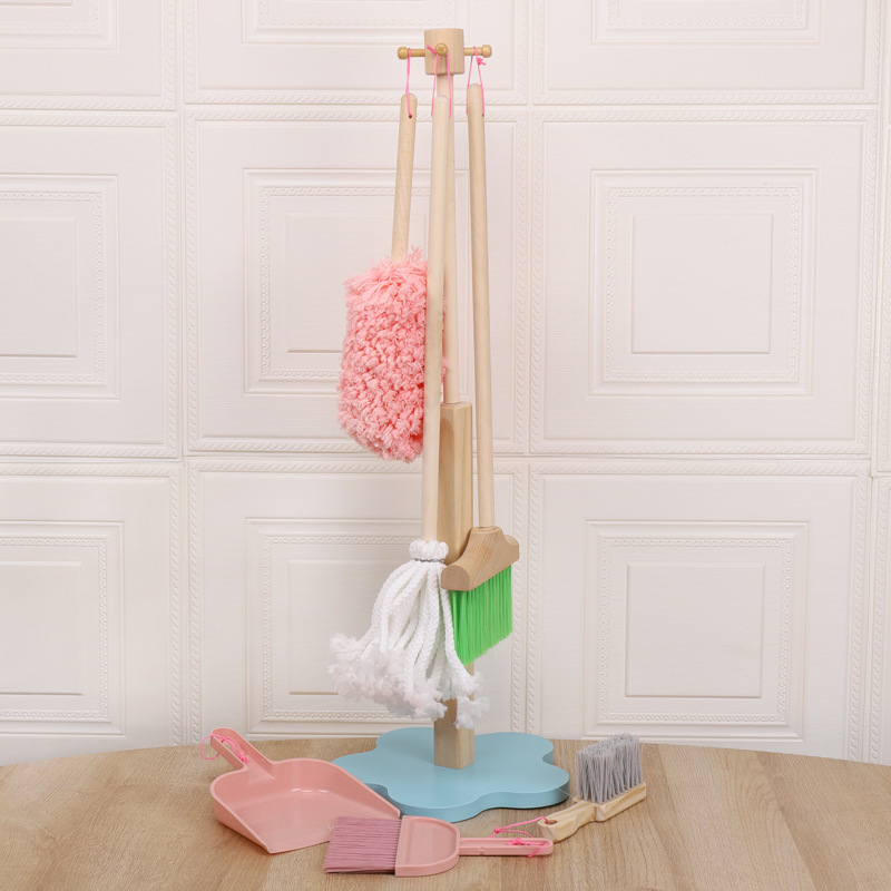 Pretend play simulation children's cleaning set, early education wooden broom, sweeping and mopping tool toy