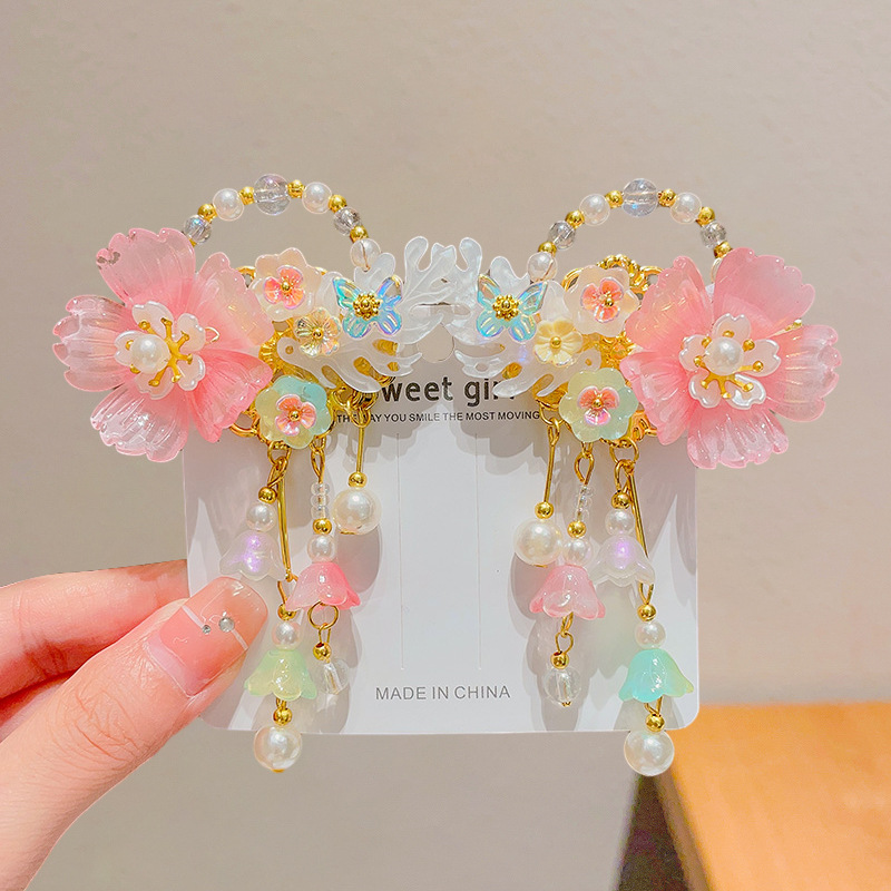 Clip de cabello de estilo nacional para niños 2025 nuevo estilo antiguo pince de cabello broche pince de cabello de niña Hanfu tocado de niña flores de cabeza