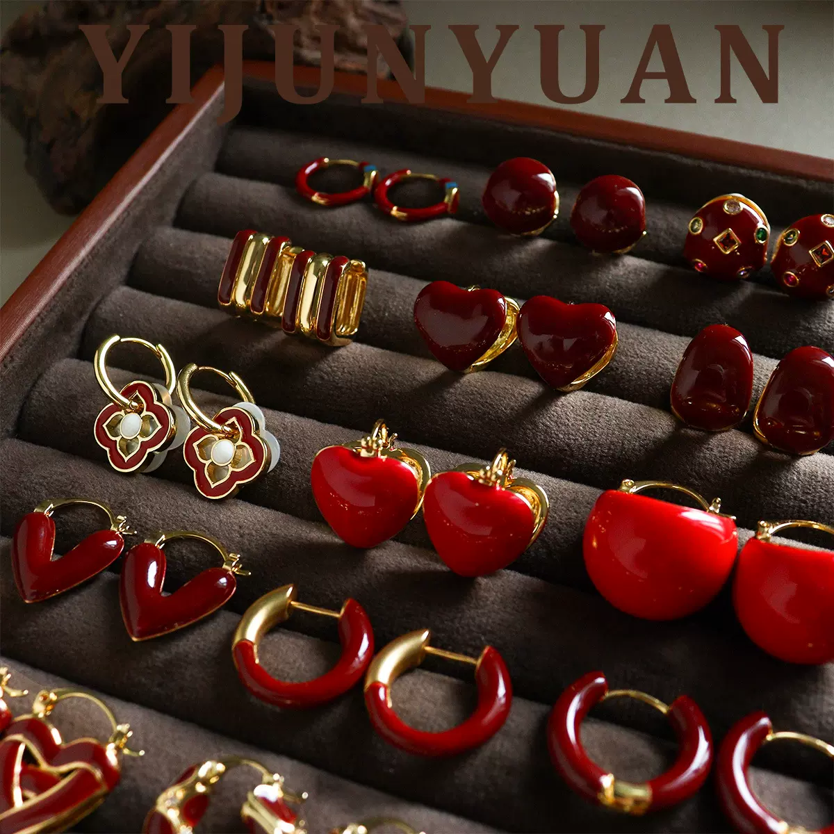 新年简约时尚百搭红色滴油珐琅耳环轻奢高级感本命年秋冬耳饰女