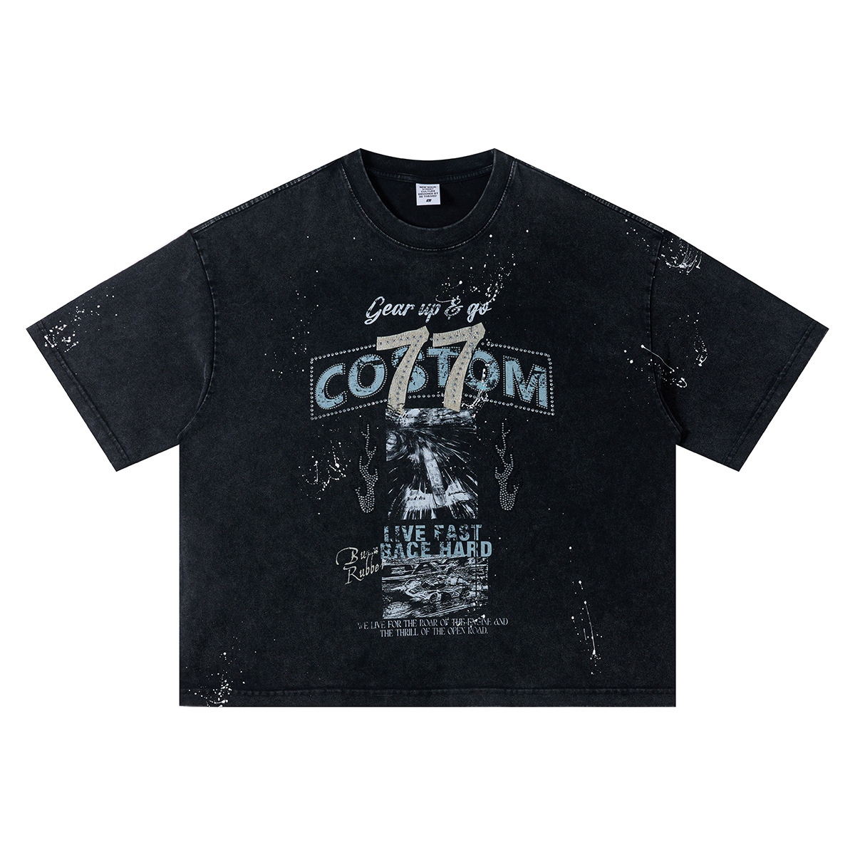 Calle secada| 2026 verano estilo americano de moda callejera algodón de manga corta retro impresión suelta camiseta de hombro para hombres