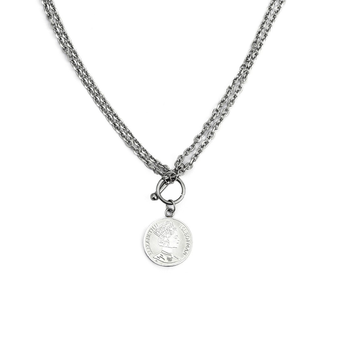 Hot selling round brand necklace splicing pendant short double-layer titanium steel collarbone chain set_voghion.com